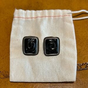 Vintage Tabra signed earrings. Hand carved black onyx set in sterling silver.